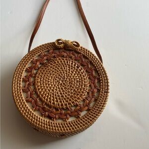 Francesca’s Round Woven Tan Crossbody Bag